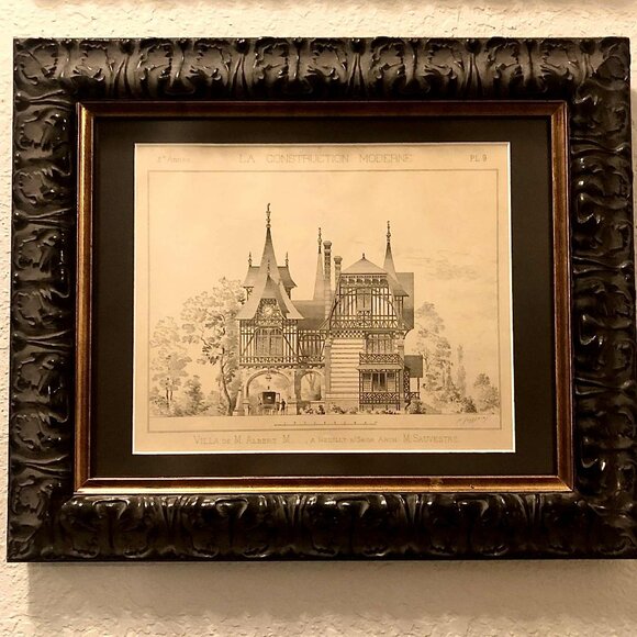 Pr Framed Antique French Architecture Engraved Prints CONSTRUCTION MODERNE 1890s - Picture 2 of 11